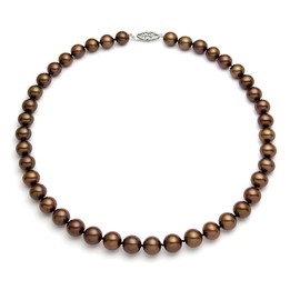 7-7.5mm Classic Cocoa Freshwater Cultured Pearl Necklace for Women AAAA Quality with Sterling Silver Clasp, 18" - PremiumPearl
