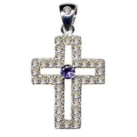 51019 Silver Cross Pendant / Genuine 925 Sterling Silver / Stones: Zirconia Crystals / Stone Colour: White Violet, Sterling silver 925, zirconia stones, Zirconia crystal rhinestone