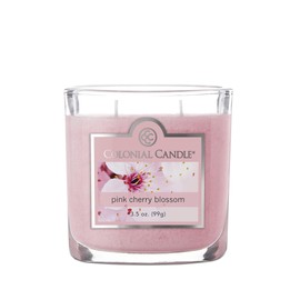 Colonial Candle Pink Cherry Blossom Scented Jar Candle, 2 Wick, 3.5 oz, Mottled Wax Candle