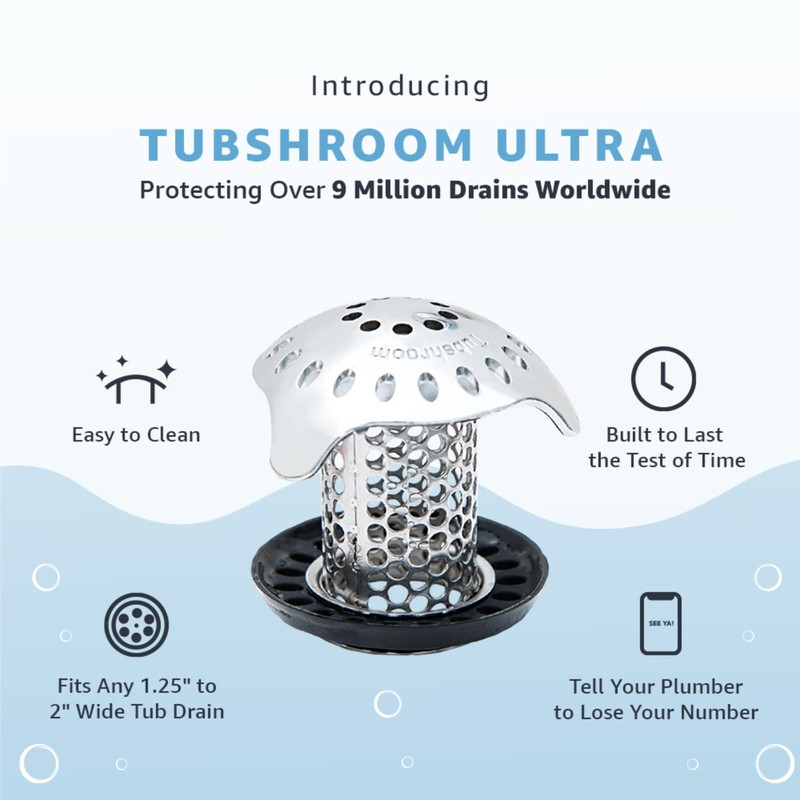 TubShroom Bathtub Hair Drain Catcher Stainless Steel, Standard