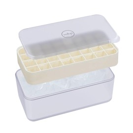 W&P Ice Box Silicone Ice Cube Tray with Lid & Bin, Holds 96 Cubes, Easy Release, Space-Saving Stackable Design, Dishwasher Safe, Cream, Large