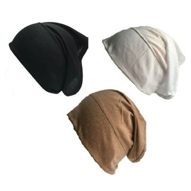 Shoes Lane New Pack of 3 Tube Assorted Colour Under Hijab Tube Bonnet Cap Head Cover (Black-White-Light Brown)