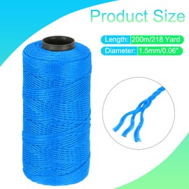 MECCANIXITY Nylon String 3 Strands Twisted Mason Line 1.5mm x 218 Yards Nylon Twine String for DIY Projects, Home Improvement, Gardening, Gift Wrapping, Christmas Party Supplies, Lake Blue