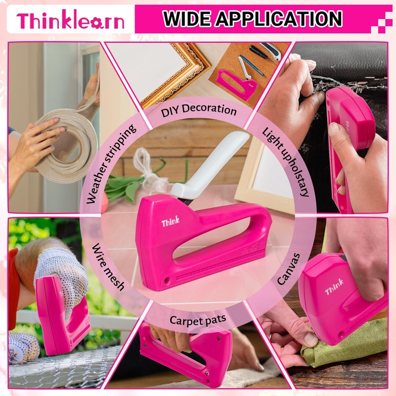 THINKLEARN Light Duty Staple Gun for Wood - Pink 4-in-1