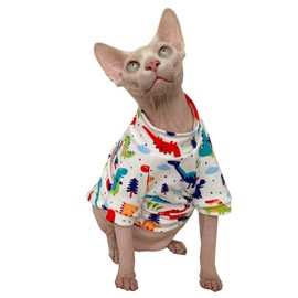 Sphynx Hairless Cat Summer Cotton T-Shirts Cat Vest Pet Clothes,Round Collar Vest Kitten Shirts Sleeveless, Cats & Small Dogs Apparel (Dinosaur, Small)
