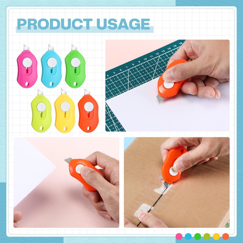 Lasnten 100 Pcs Mini Box Cutter Retractable Utility Knife Keychain