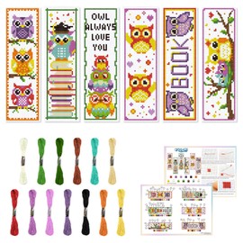 ORIGACH 6 Sets Cross Stitch Bookmark Kit for Beginner Owl Pattern DIY Stamped Embroidery Bookmark Kit with Embroidery Floss Instructions