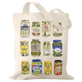 Pairxily Pickle Jar Canvas Tote Bag Funny Aesthetic Vintage Bag For Women Utility Novelty Reusable Shopping Bags Pickles Gift(White)