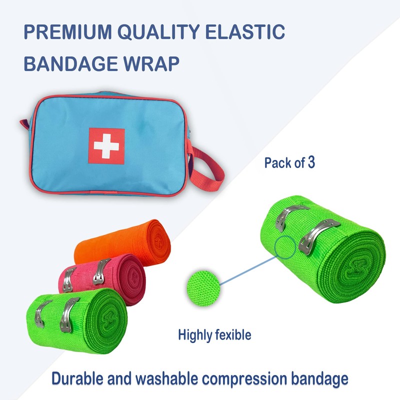 Elastic Bandage Wrap 3-Pack with Closure Clips, Comfortable Compression Support