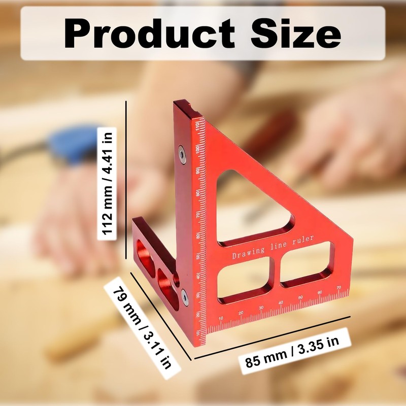 Multi Angle Measuring Ruler, 45°/90° Aluminum Alloy Woodworking Angle Ruler,