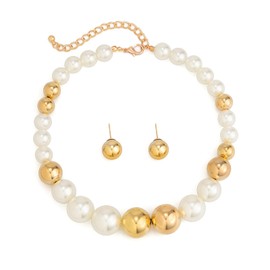 KONPJE - Juego de collar de perlas grandes para mujer, gargantilla de perlas gruesas, aretes de perlas grandes, collar de perlas ajustables, collar de perlas de moda, conjunto de joyas brillantes,