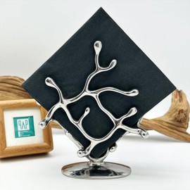 Napkin Holder - Coral Design, Polished Stainless Steel for Dinner & Lunch Napkins, Elegant Home Decor for Dining Table, Kitchen, Premium Quality