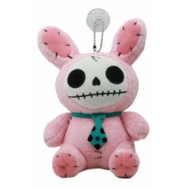 Ebros Small Furry Bones Skeleton Pink Bunny With Green Polkadot Tie Plush Toy