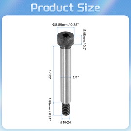 sourcing map Alloy Steel Hexagon Socket Head Shoulder Screws Bolts, 1-1/2" Shoulder Length, 1/4" Shoulder Dia, #10-24 Thread, 5pcs