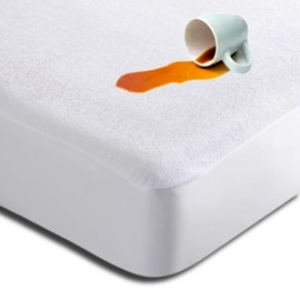 Dolce Vari Permium100% Waterproof Terry Towel Mattress Protector Topper Cover 40cm Depth Fitted Bed Sheets Waterproof & Breathable Mattress (White, Double)