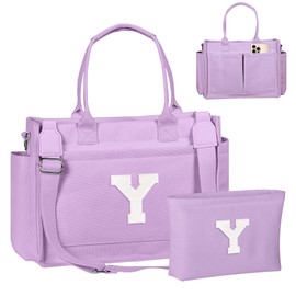 Freesya Initial Tote Bag for Teen Girls, Graduation Gifts for Granddaughter, College Essentials, Travel Canvas Tote Purse with Zipper, 3 Ways to Wear, Adjustable Strap, Tween Girls Trendy Stuff