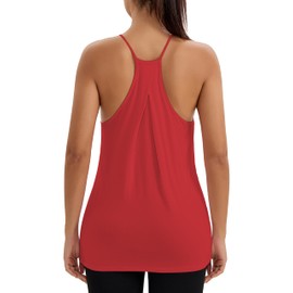 Bestisun Long Racerback Workout Tank Tops Exercise Training Clothes Womens Spaghetti Strap Gym Tennis Shirts Red M