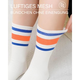 ZFSOCK Women's Cotton Crew Socks: Breathable Cotton Socks with Comfort Waistband and Seamless Toe, Ideal for Girls in Office, School and Leisure, Black, 5 Pairs, 35-38, White+Stripes, 43 - 46