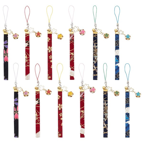 OLYCRAFT 12 Pcs 6-Color Sakura Keychain Pendants Japanese Enamel Flower