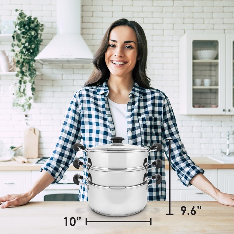 CONCORD 10" Stainless Steel 3 Tier Steamer Steaming Pot Cookware