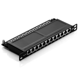 deleyCON CAT 6 0.5 U Patch Panel Mini Distribution Panel 12 Port - Desktop 10 Inch Rack Installation Server Mount RJ45 Shielded TIA568A TIA568B RAL 9005 Black