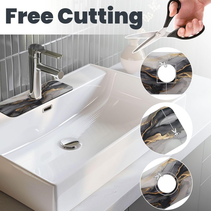 Faucet Draining Mat For Kitchen Sink, Black And Gold Marble