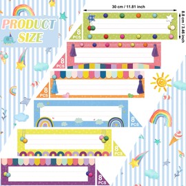 Yexiya 48 Pcs Rainbow Name Tags for Classroom Colorful Rainbow Desk Name Plates Students Self-Adhesive Tags for Kids Back to School Office Classroom Scrapbooking Gift Party Supplies