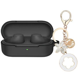 Case Cover Compatible with Sony WF-C510 Earbuds, Soft Silicone Sony WF-C510 Protective Skin with Bling Keychain Accessories for Women Girl (Black)
