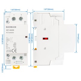 Baomain 110V AC 2-Pole Modular Contactor, 63A 2NO Normally Open, DIN Rail Mount for HVAC, Motor, Pump & Lighting Control BCT-63/20, HC1-63/20-110VAC