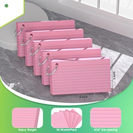 250 Count Pink Index Cards with Ring 3 x 5 Inch Heavyweight Ruled Index Cards, Flash Cards for School & Office Supplies and Home Organization, Durable Study To Do List Note Cards with Ruled Lines
