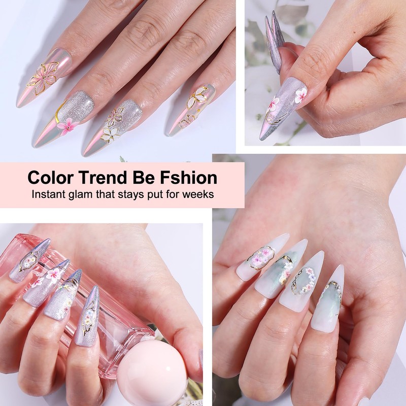 5D Flower Nail Art Stickers - 6 Sheets Embossed Floral