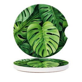 Cup Holder for Car,Tropical Leaf Pattern Ceramic Coasters Non-Slip Cup Holder Insert with Fingertip Grip, Auto Interior Accessories for Women & Men,Pack of 2, 2.56In