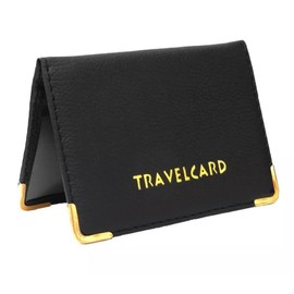 MAKKAI Unisex Soft Leather Travel Card Bus Pass Holder Credit Card ID Card Wallet Cover Case Holder by Real Accessories Plain/Polka Dot Bus Pass Holder (Black)