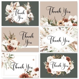 AnyDesign Boho Floral Thank You Cards Bulk 30 Pack Fall Rustic Greeting Cards with Stickers Envelopes Watercolor Flower Blank Appreciation Note Cards for Birthday Wedding Thanksgiving Baby Shower