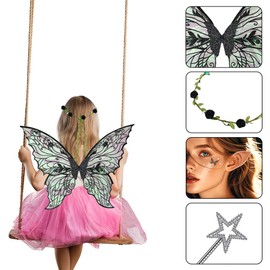 HuaMuDM Fairy Wings Costume, Princess Wings, Wings Fairy, Butterfly Wings Costume, Butterfly Wings with Elf Eyes, Fairy Headband and Stars Fairy Sticks for Fancy Dress or Fairy Theme Parties