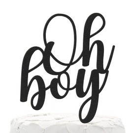 NANASUKO Baby Shower Cake Topper - Oh boy - Double Sided Black Glitter - Premium Quality Made in USA