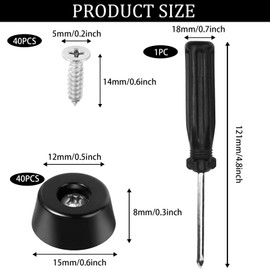 Pack of 40 Rubber Feet, Screw-On Round Rubber Feet, Cutting Boards, Round Black Rubber Feet, Screwable Pads, Rubber Feet with Screws for Furniture, Electronic Tables, Sofas, Drawers (15 x 12 x 8 mm)
