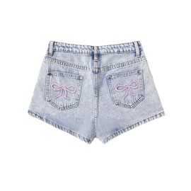 oyyniis Jean Shorts for Teen Girls Ripped Raw Hem High Waist Distressed Cute Summer Y2K Denim Shorts with Bow 12-14