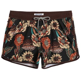 MaaMgic Men's Swimming Shorts Vintage Retro Board Shorts 4-Way Stretch Quick Drying with Mesh Lining and Adjustable Drawstring Reusable, New Auburn Vintage Flower 4.5