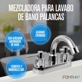Mezcladora para Lavabo de baño Palancas con Aereador Ahorrador de Agua | Cuerpo de Acero Inoxidable y Manerales Cromados | Mezcladora para Lavabo con Cartucho Duradero | FONTHY