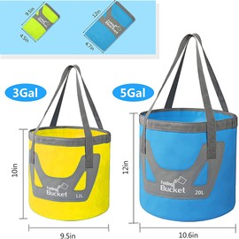 IFWELL Collapsible Bucket with Handle 5 Gallon Portable Folding Bucket Upgraded Ultra Lightweight Outdoor Basin Pail for Fishing, Camping, Hiking, Car Washing and More (Blue Yellow, 20L-12L)