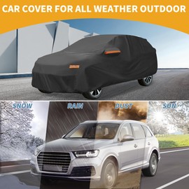 Partuto Waterproof All-Weather Universal Car Cover with Right Side Zipper, 190T-PU Black Fits for SUV 181" - 190" Length