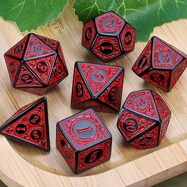 KSJEHW DND Dice Polyhedral Dice Set - 7 Pieces for Dungeon and Dragons MTG RPG D&D D20, D12, D10, D%, D8, D6, D4 (Red Engraving Pattern)