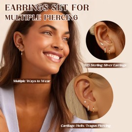 Diamday 3 Pairs of Earrings Silver 925 Set for Women 14 Carat Gold-Plated Small Stud Earrings, Sterling Silver Copper Cubic Zirconia