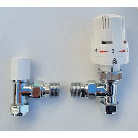 Greened House Trieste Angled White Thermostatic Radiator Valve Bi-Directional/Towel Rail Valve 1/2" / 15mm Designer radiator valve