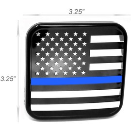 MULL USA Flag Metal Hitch Cover Plug (Fits 2" Receiver, Black & Chrome with Thin Blue Line)