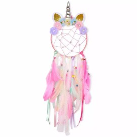 Unbranded Unicorn Dream Catcher PINK Flower Feather Pendant Wall Hanging for Car Home