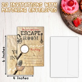 valucise Mystery Birthday Invitations For Boys Girls, Escape Room Birthday Party Invitations, Vintage Fill In Invitation Cards, Birthday Party Favor Supplies (20 Invites With 20 Envelopes) -A43