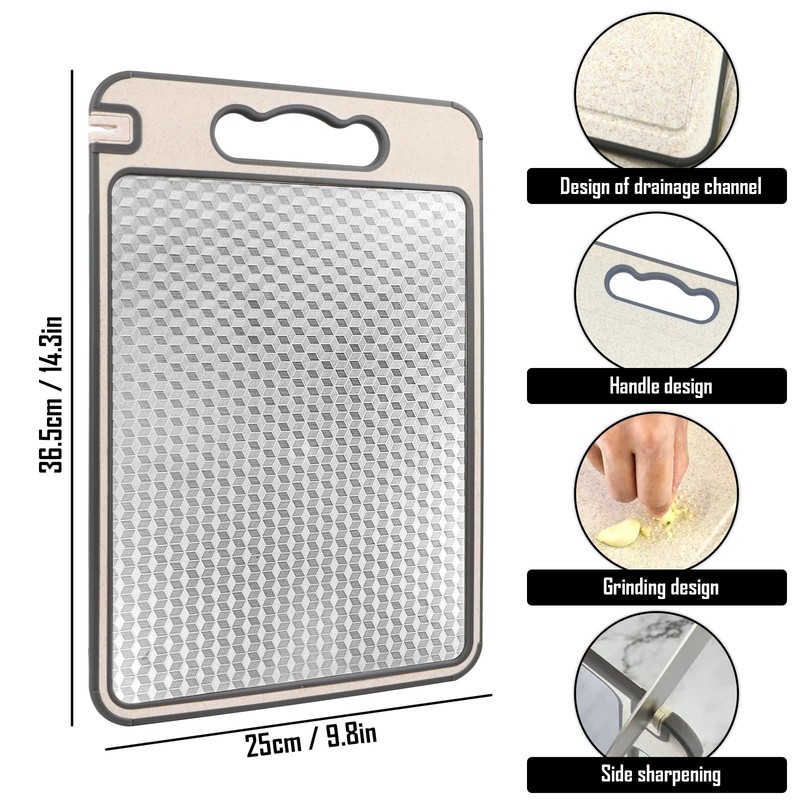 Stainless Steel Chopping Board, Double-Sided Chopping Board, Stainless Steel with