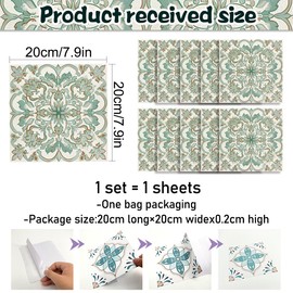 AM AMAONM 10pcs 20x20cm Removable Square Vintage Floral Pattern Tile Stickers 3D Decorative Peel and Stick Vinyl Self Adhesive Wall Tiles Decor Decals for Kitchen Backsplash Bathroom Furniture (A)